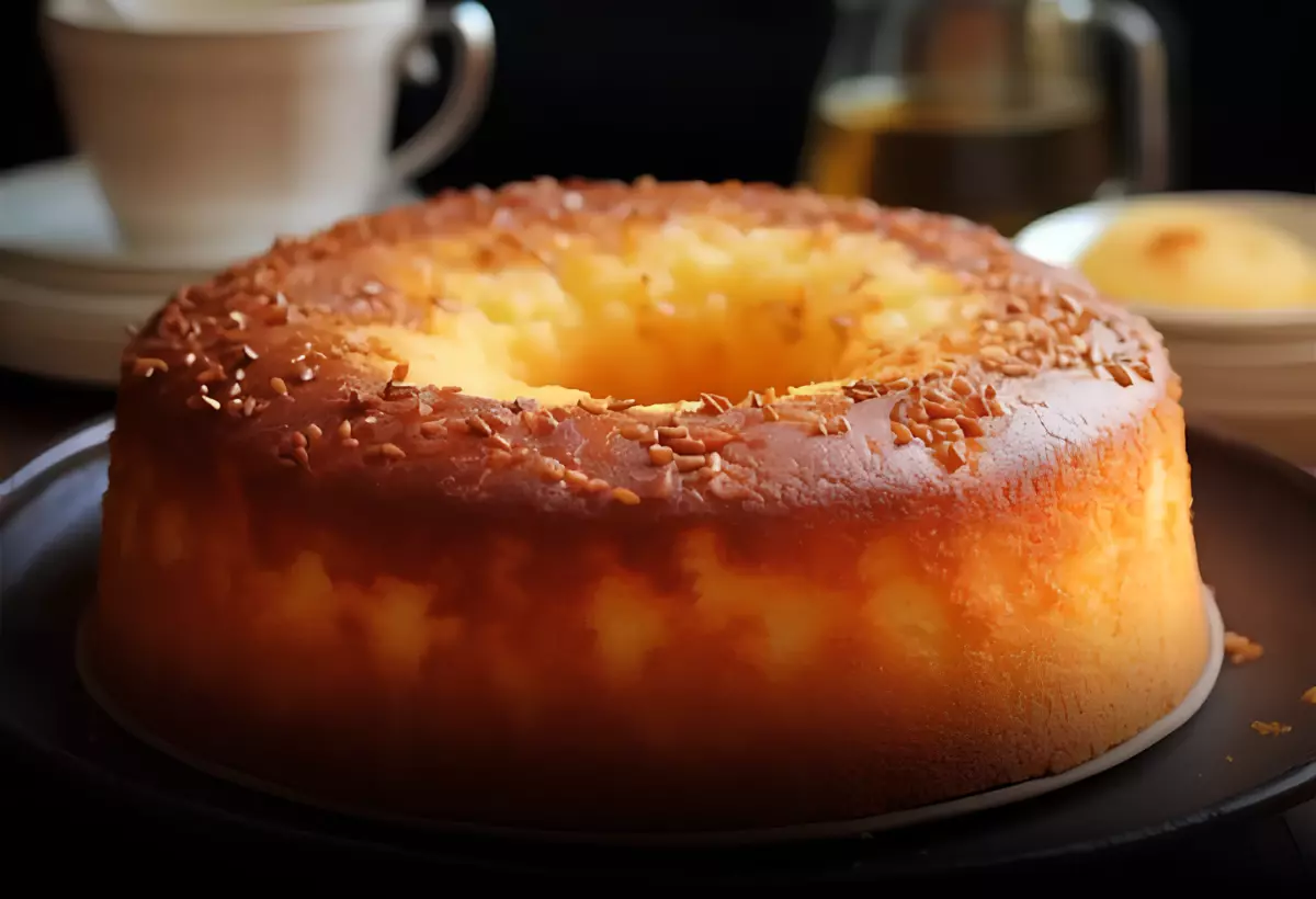 uma travessa com um bolo de fuba feito na airfryer