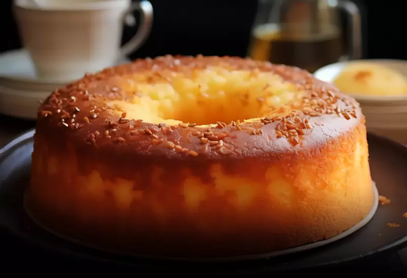 uma travessa com um bolo de fuba feito na airfryer.