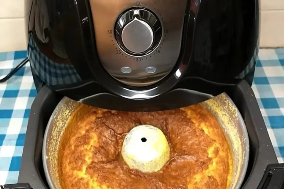 Um bolo flocão de milho sendo feito na Airfryer