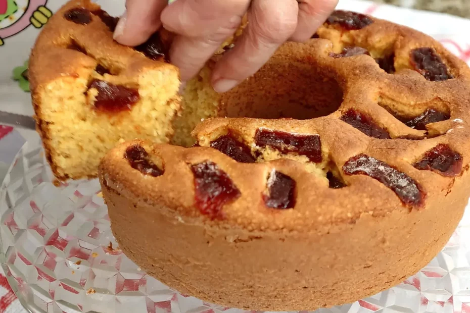 Um bolo de flocão de milho com goiaba