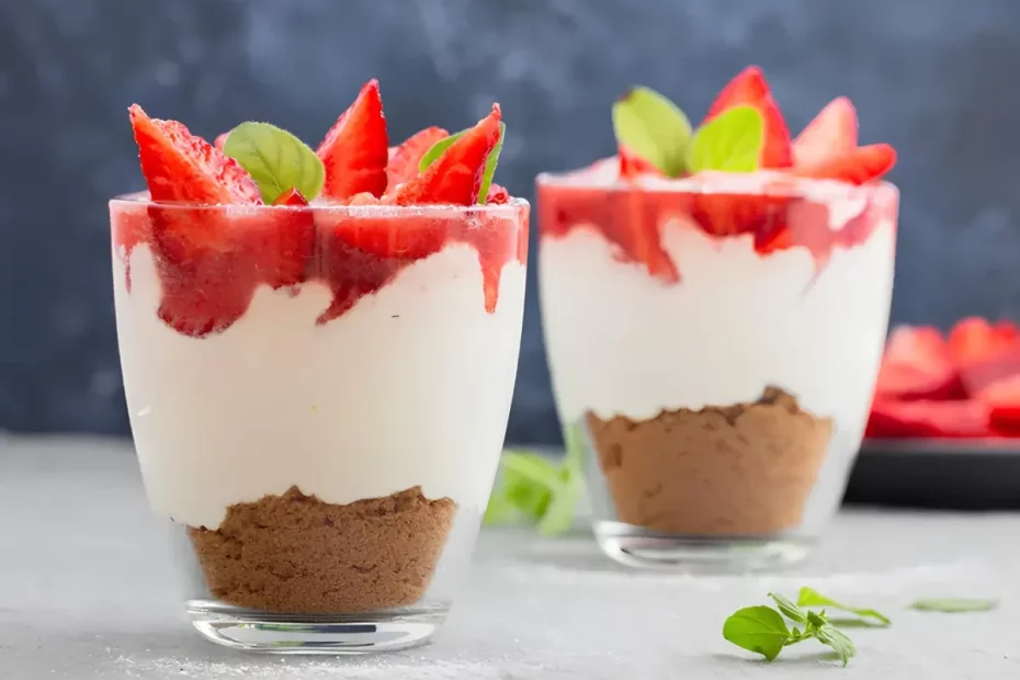 Dois Copos de cheesecake de morango low carb.