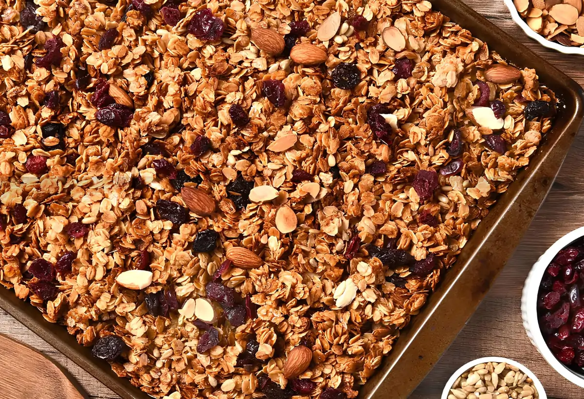 Uma forma com granola caseira fit.