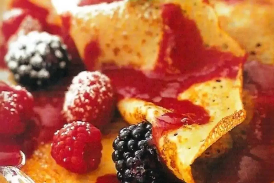 Um Crepes de amêndoa low carb com recheio de frutas vermelhas.