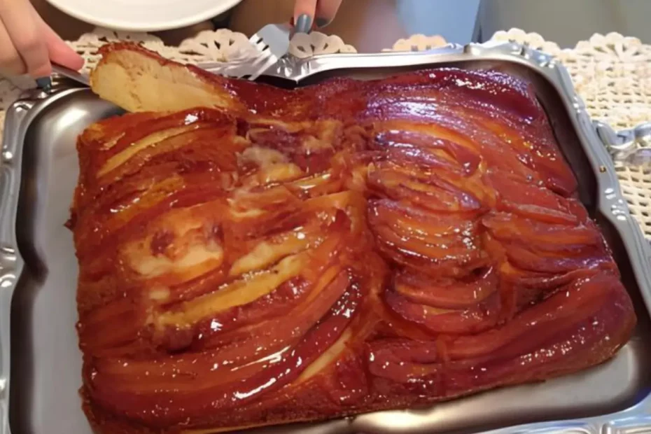 Um Bolo de Banana D'água em uma mesa sendo servindo.