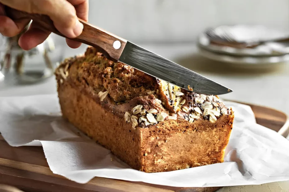 Um bolo de banana sem óleo pronto para ser servido.