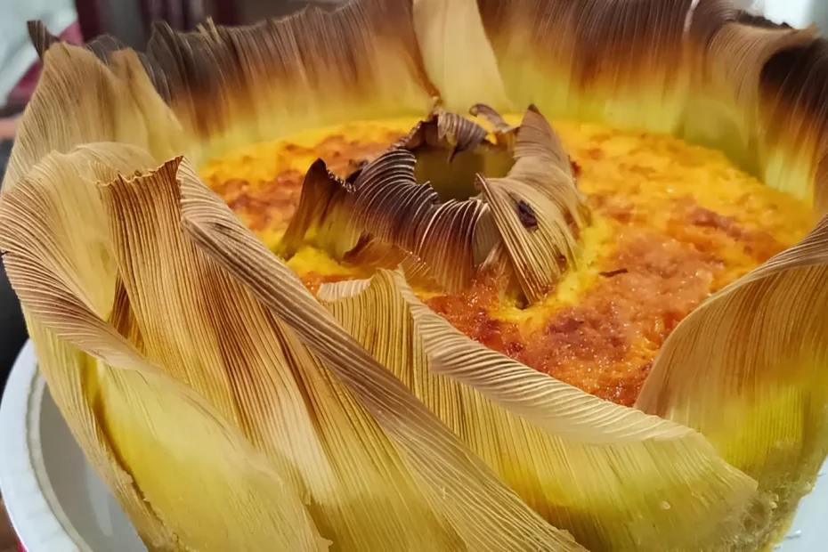 Um prato com um bolo de banana feito na palha.