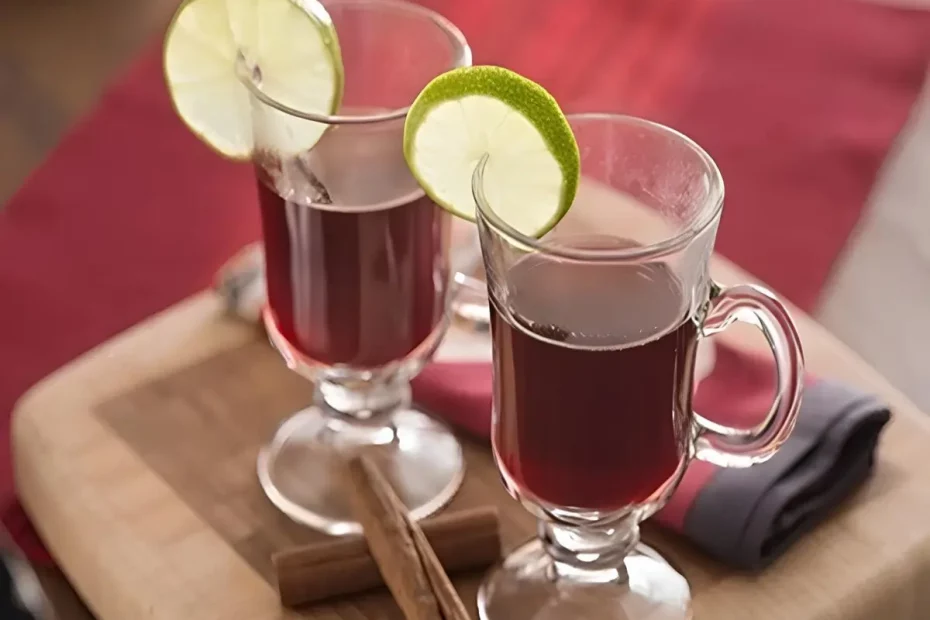 duas taças de vinho quente com limão.