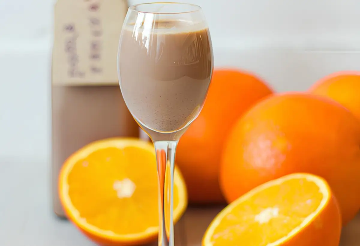 Uma taça com licor de cacau com laranja.