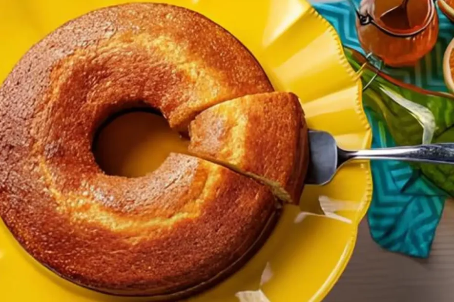 Um Prato de bolo de laranja com fubá.