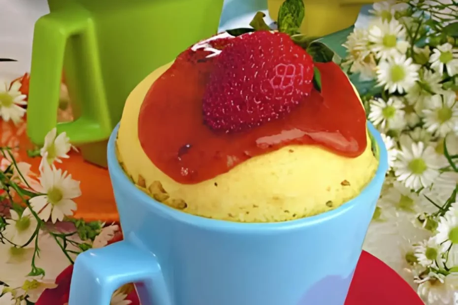 um bolo de caneca de morango.