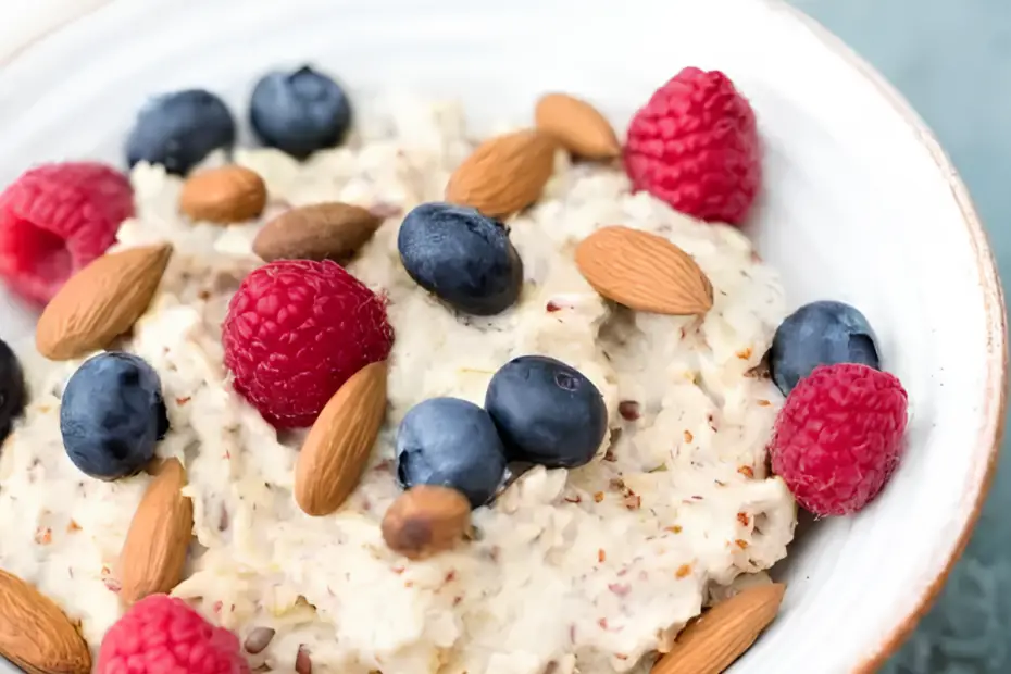 uma tigela com mingau de aveia com frutas.