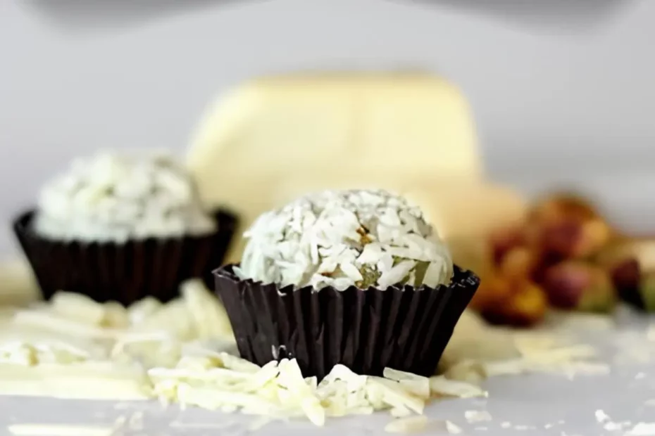 Brigadeiros de pistache com chocolate branco.