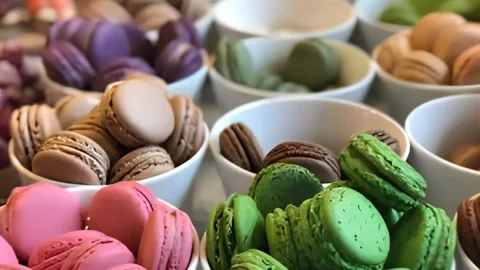 tigelas com vários macaron.