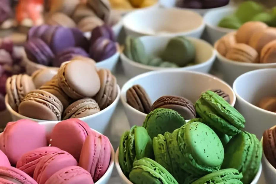 várias tigelas com macarons tradicionais.