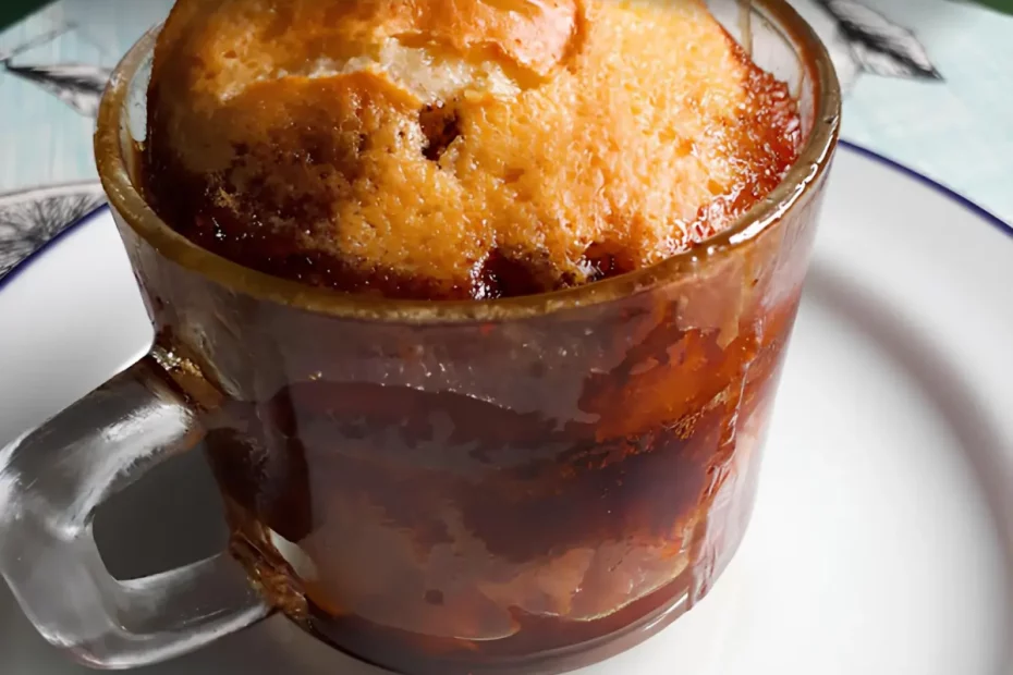 um prato com um bolo de caneca de abacaxi.