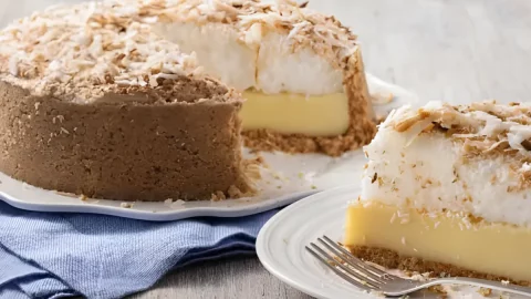 Um prato com torta de coco.