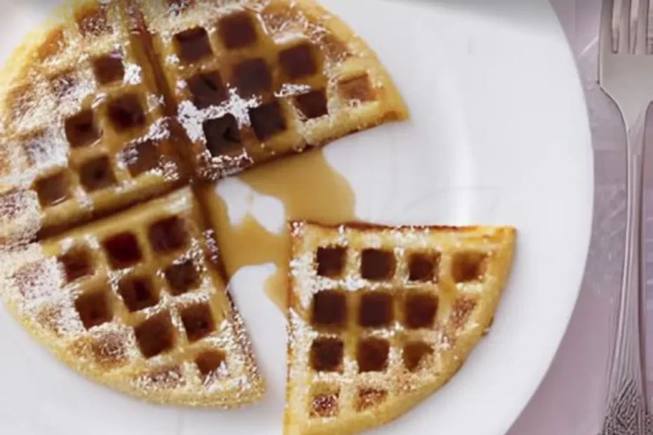 um prato com Waffle com Manteiga e Maple-Syrup