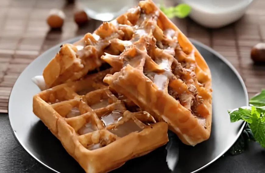 Um prato com Waffle-de-Coco-com-Doce-de-Coco