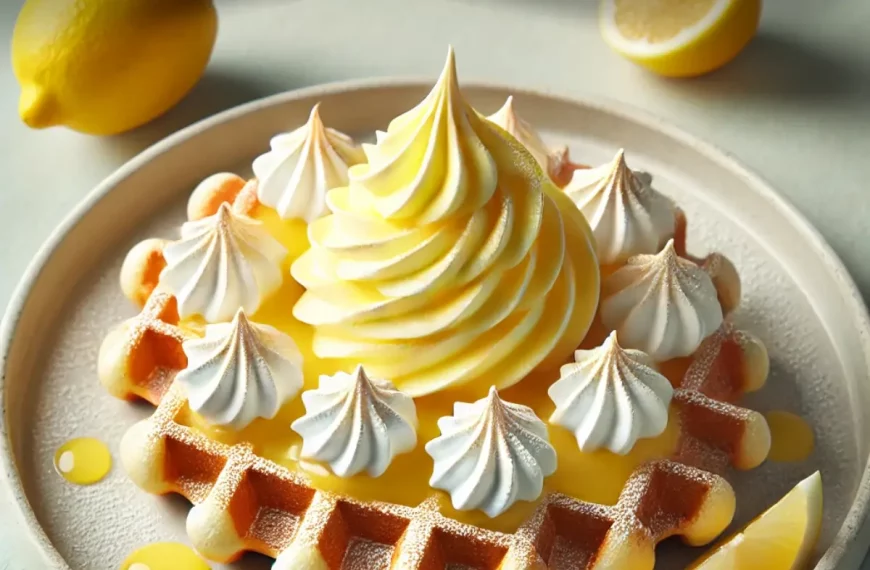 Um Waffle de Limão Siciliano com Merengue pronto para ser servido.