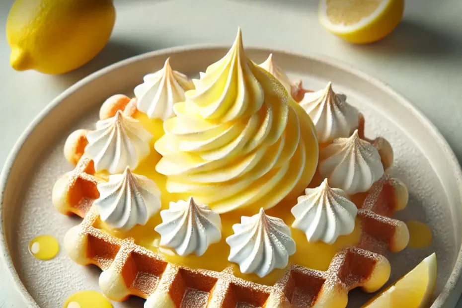 Um Waffle de Limão Siciliano com Merengue pronto para ser servido.