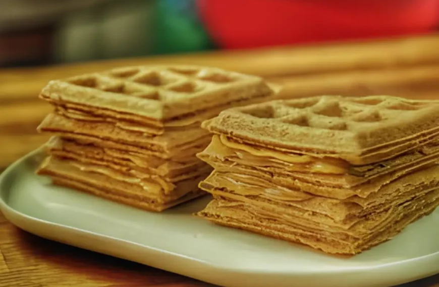 Um prato com waffles de pão de mel.