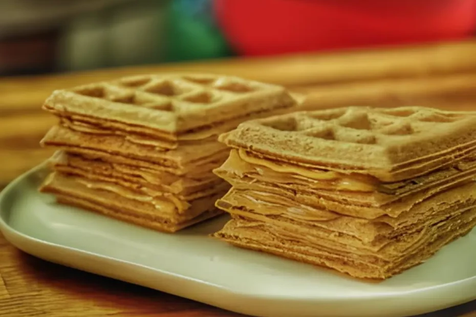 Um prato com waffles de pão de mel.