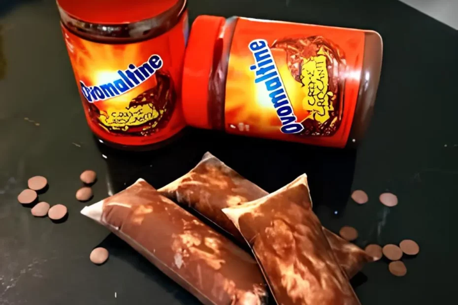 geladinhos de Ovomaltine em cima de uma mesa.