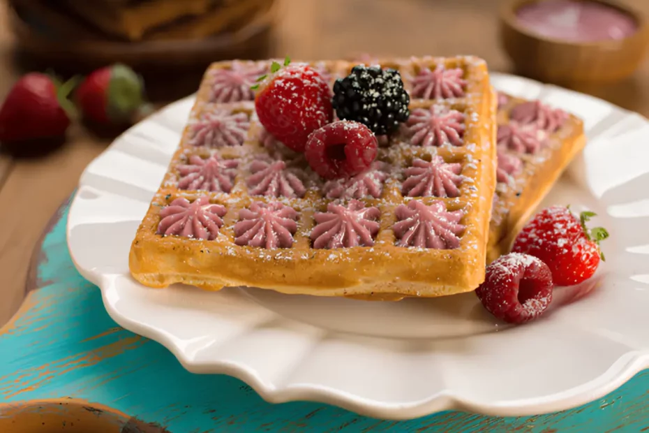 waffle de frutas vermelhas em um prato pronto para ser servido.