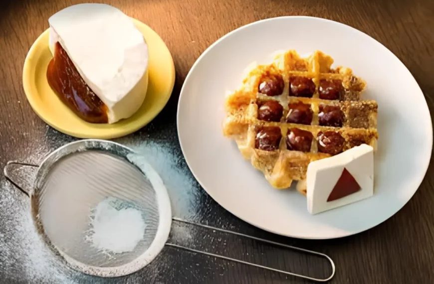 Um waffle de queijo com goiabada.