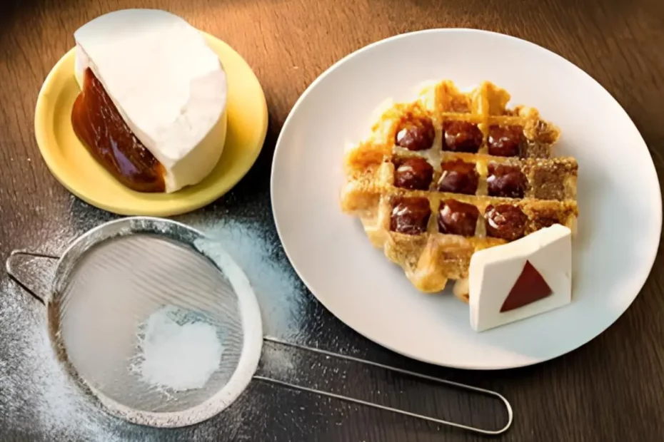 Um waffle de queijo com goiabada.