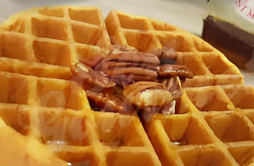 Um waffles de castanha do pará cm melado.