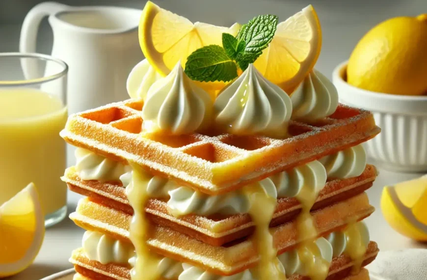 Waffles com mousse de limão.