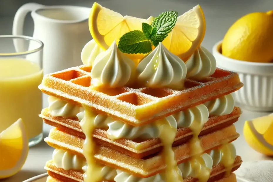 Waffles com mousse de limão.