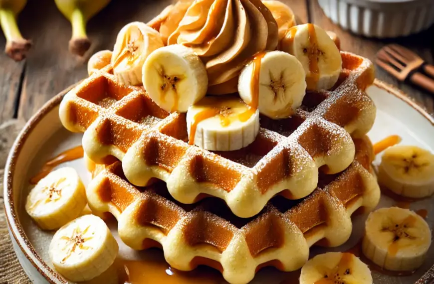 Um prato com waffles de creme de banana.