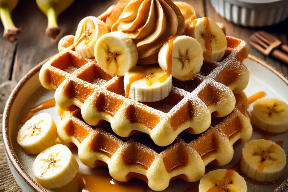 Um prato com waffles de creme de banana.