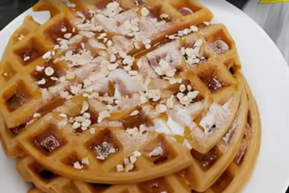 Um prato com waffles de aveia e mel.