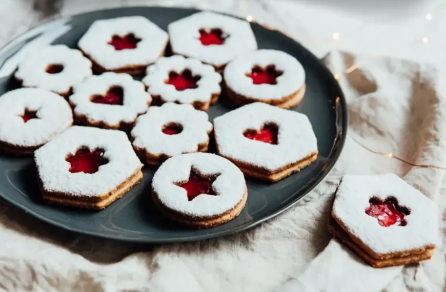 Um bandeja com Biscoitos Linzer.