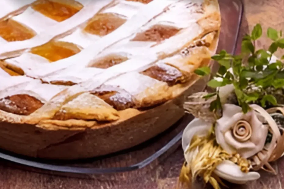 Uma pastiera napolinata tradicional em uma mesa preparada para o natal.