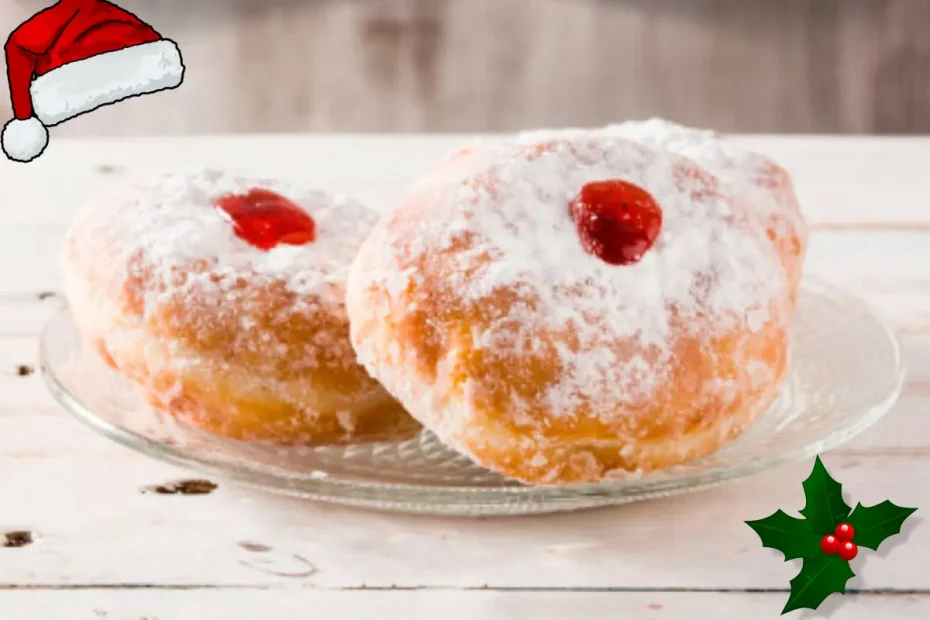 Um prato com Sufganiyah sonhos perfeitos para o natal.